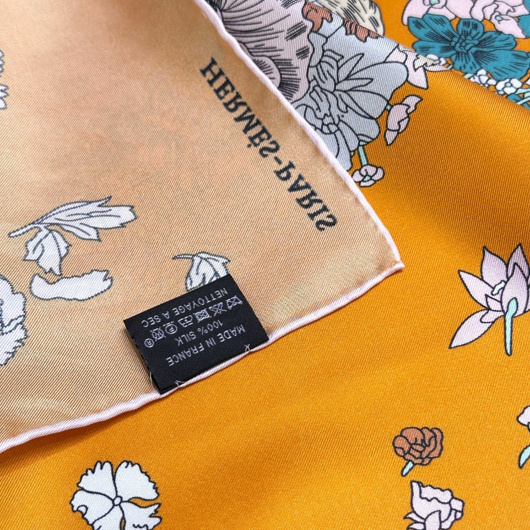 Hermes Style Lightness in Bloom Silk Scarf - Orange - Detail Image 8