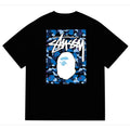 BAPE x Stussy Blue Camo Back Print Men's T-Shirt - Black