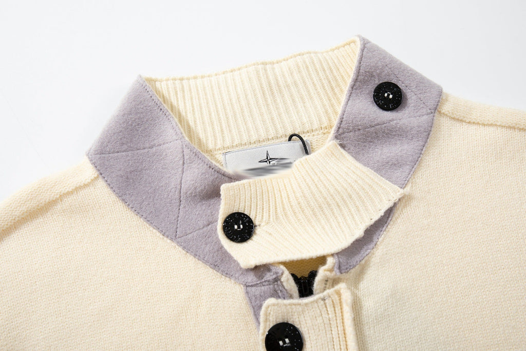 Stone Island Contrast-Collar Button Knit Cardigan - Light Gray product detail view
