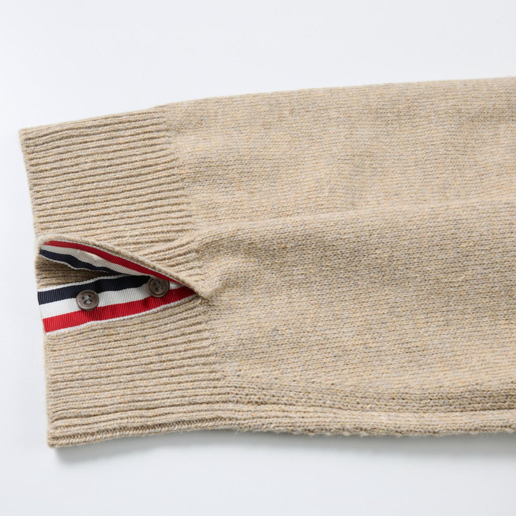 4 - Bar Cotton V - Neck Cardigan - Premium Khaki Knit Sweater by Thom Browne, knitwear detail view