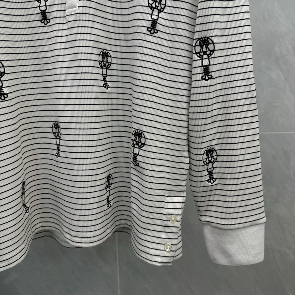 Thom Browne Style Balloon-Embroidered Striped Long-Sleeve Polo