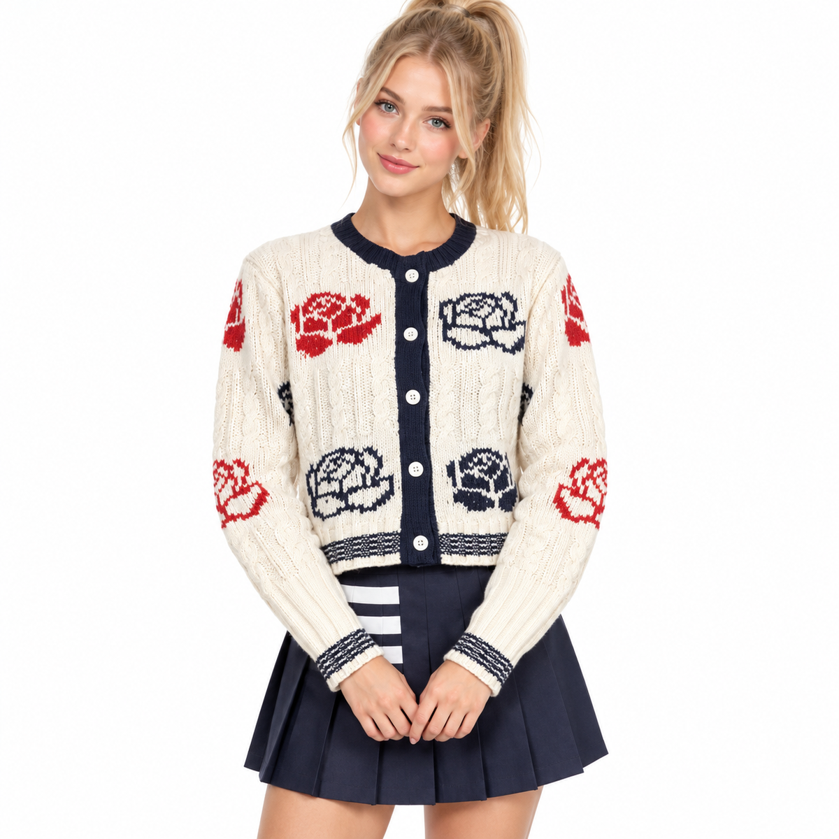 Rose Knit Cardigan - Model Main Image