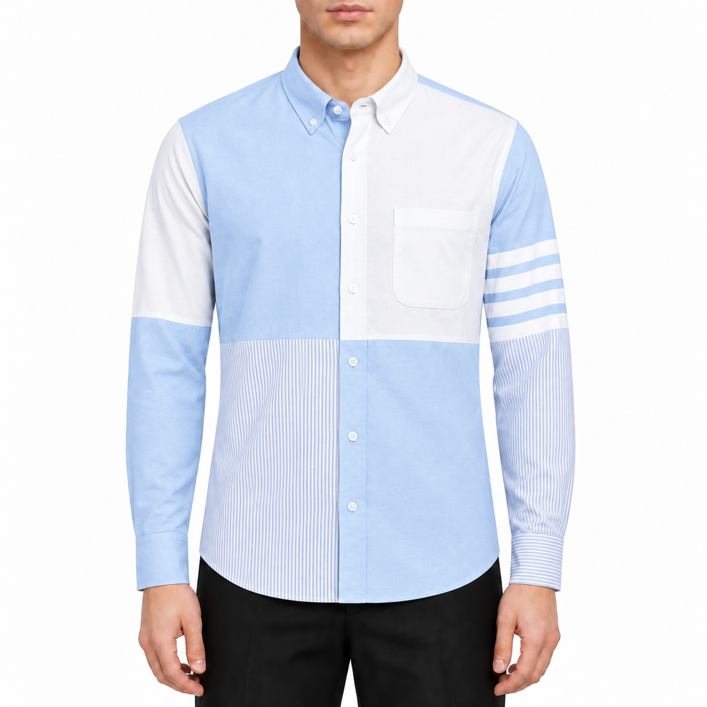 Men's Personalized Shirt by Thom Browne, modeled on a pure white background