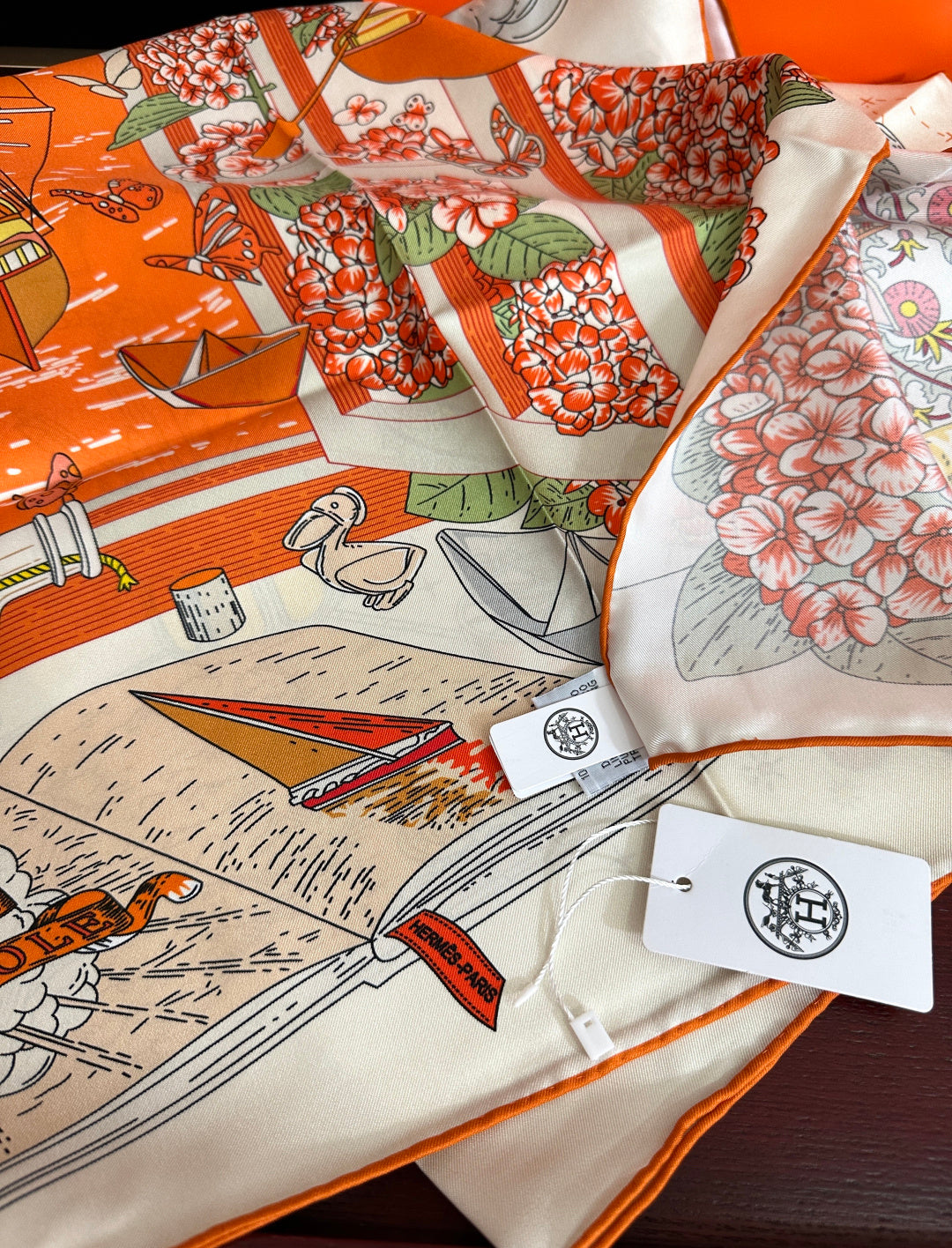 Hermes Style Poetic Journey Silk Scarf - Orange - Detail Image 6