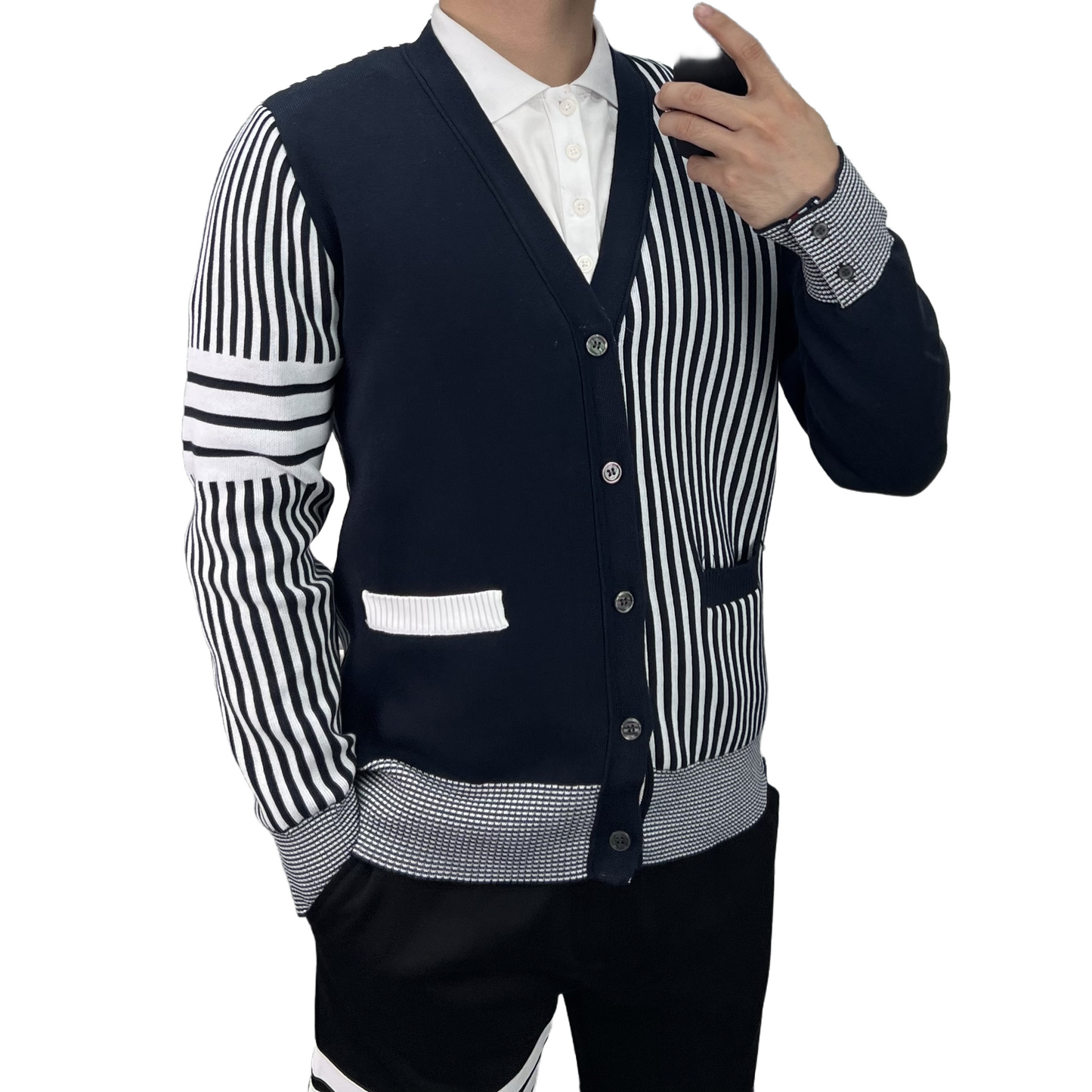 2025SS Men's striped cardigan THOM TREND