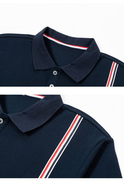 Colorblock Wave-Stripe Polo Tee – Unisex Summer Short Sleeve（副本） THOM TREND