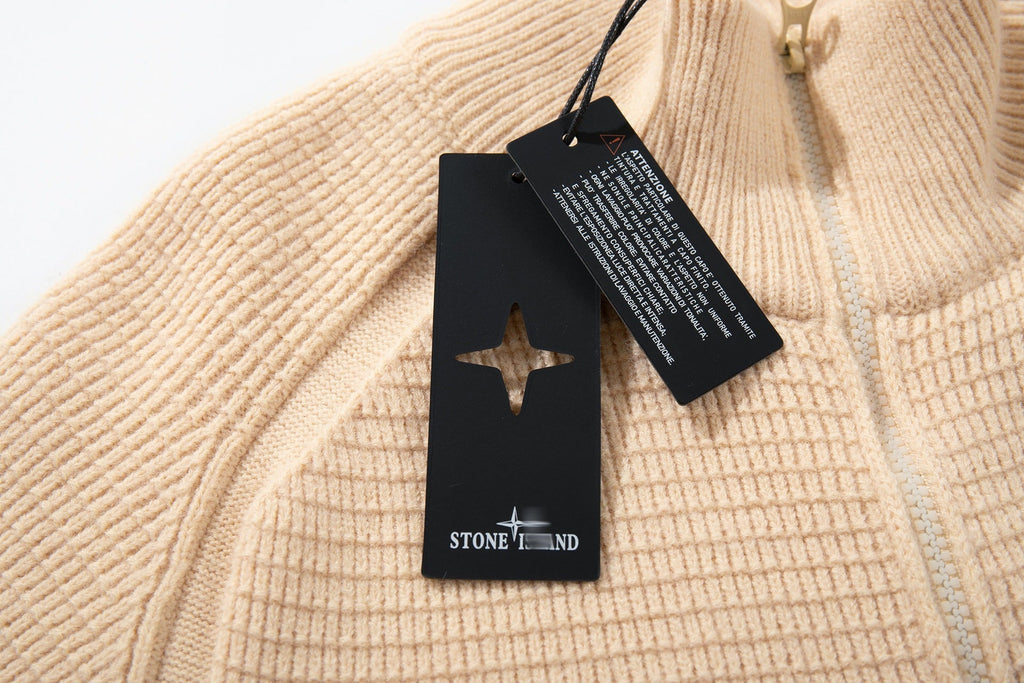 Stone Island Ribbed Mock-Neck Zip Knit Cardigan - Khaki product detail view