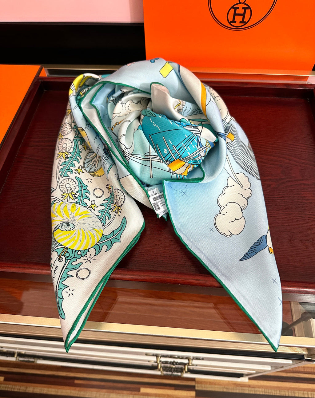 Hermes Style Poetic Journey Silk Scarf - Blue - Detail Image 3