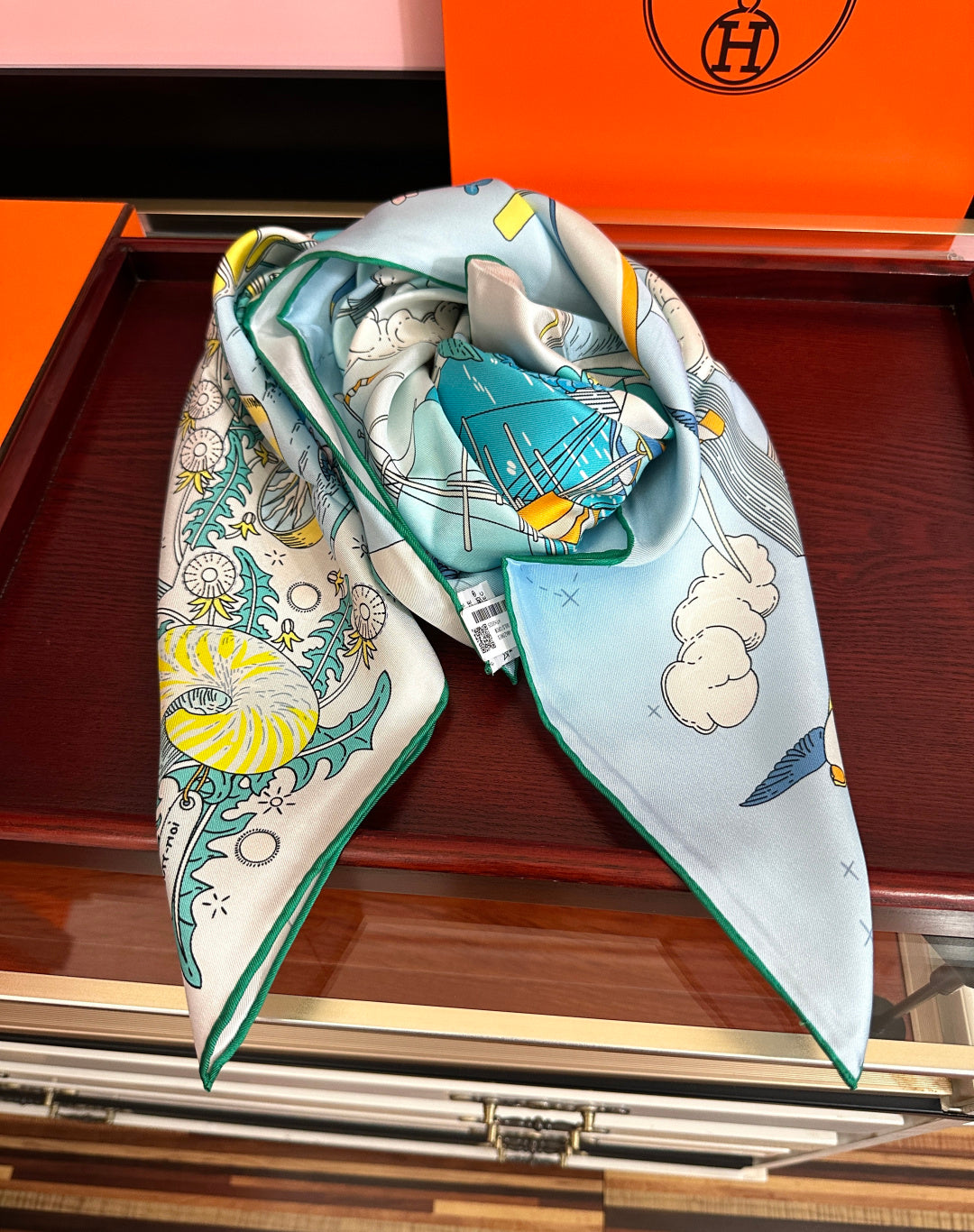Hermes Style Poetic Journey Silk Scarf - Blue - Detail Image 3