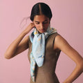 Hermes Style Poetic Journey Silk Scarf - Blue - Model Worn Main Image