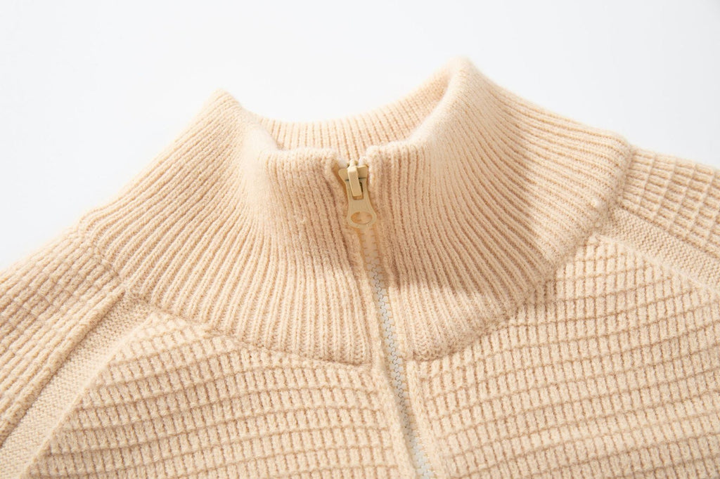 Stone Island Ribbed Mock-Neck Zip Knit Cardigan - Khaki product detail view