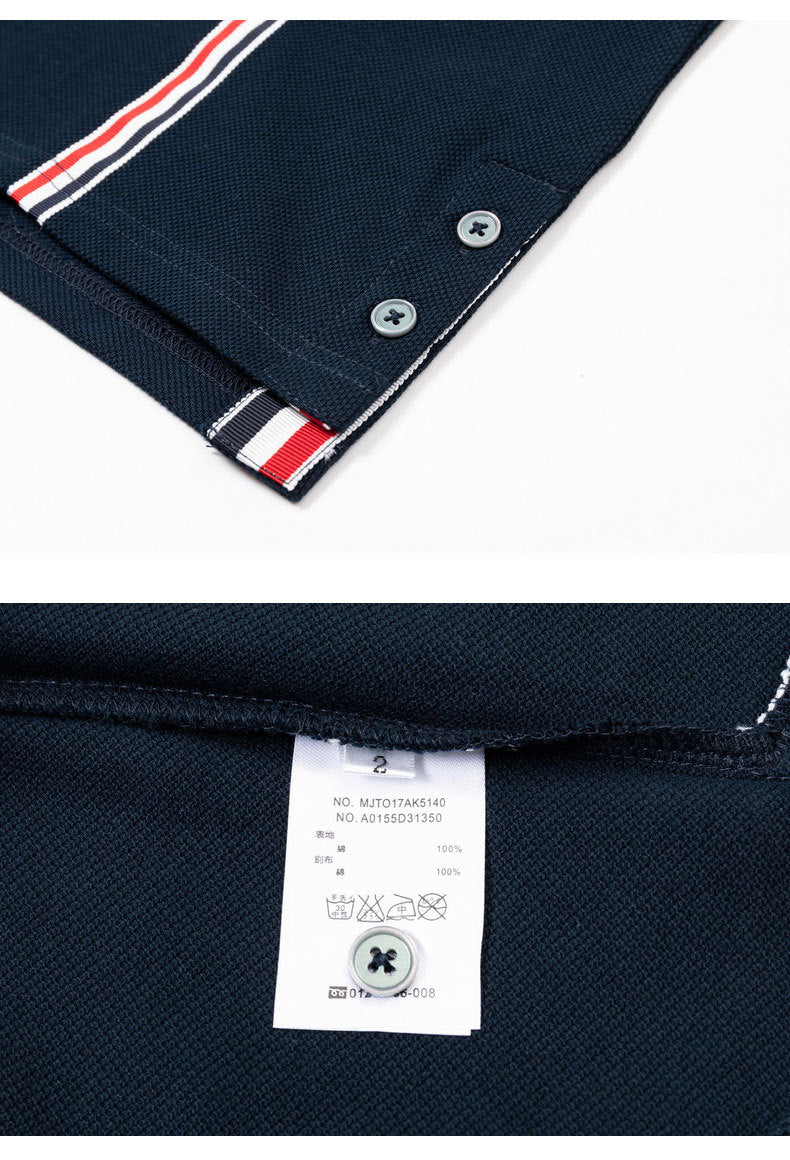 Colorblock Wave-Stripe Polo Tee – Unisex Summer Short Sleeve（副本） THOM TREND