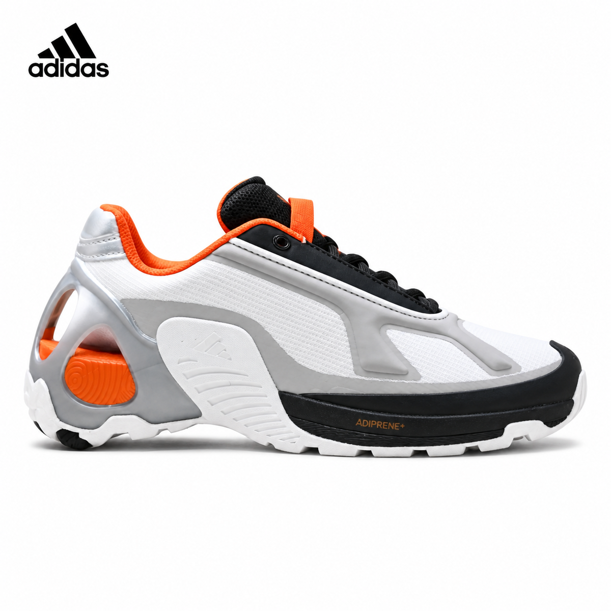 Adidas K81801650 unisex running shoes in Black/White/Orange - single shoe side profile