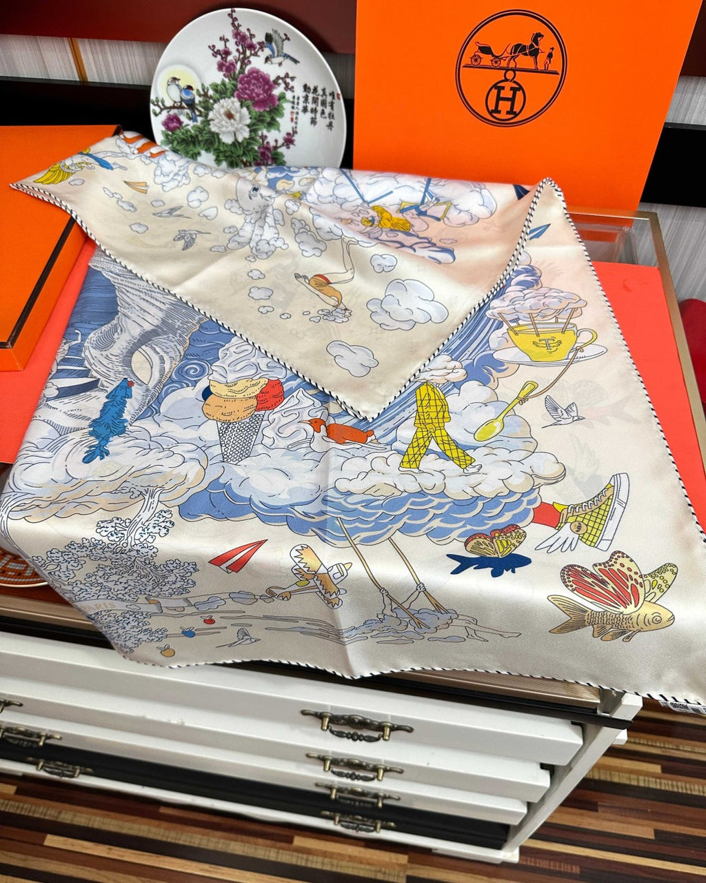 Hermes Style My Cloudscape Silk Scarf - Light Blue - Detail Image 4