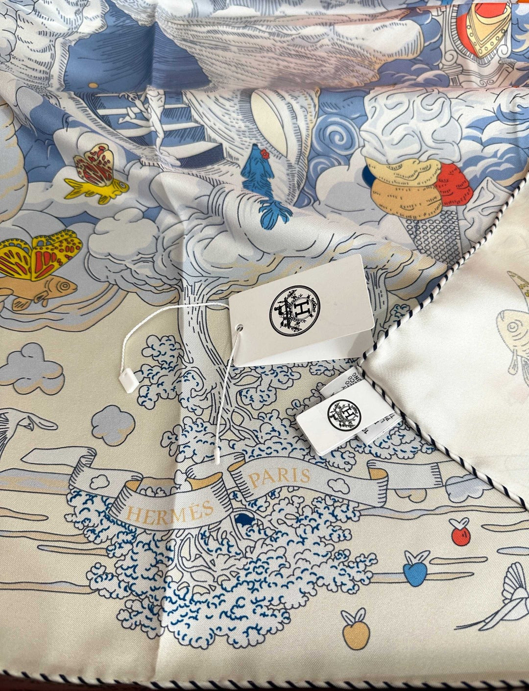 Hermes Style My Cloudscape Silk Scarf - Light Blue - Detail Image 6