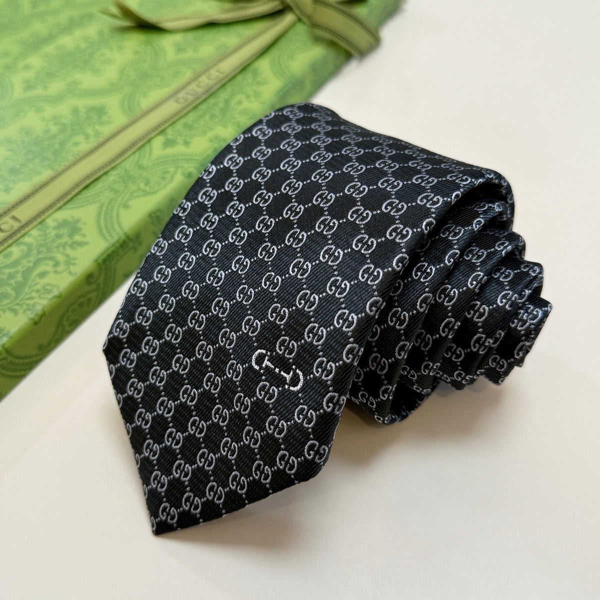 Gucci Style Men's GG Jacquard Silk Tie - Detail Image 2
