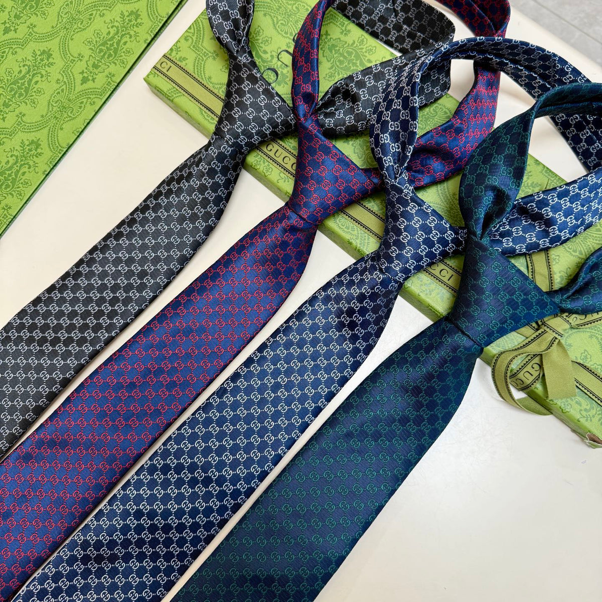 Gucci Style Men's GG Jacquard Silk Tie - Detail Image 3