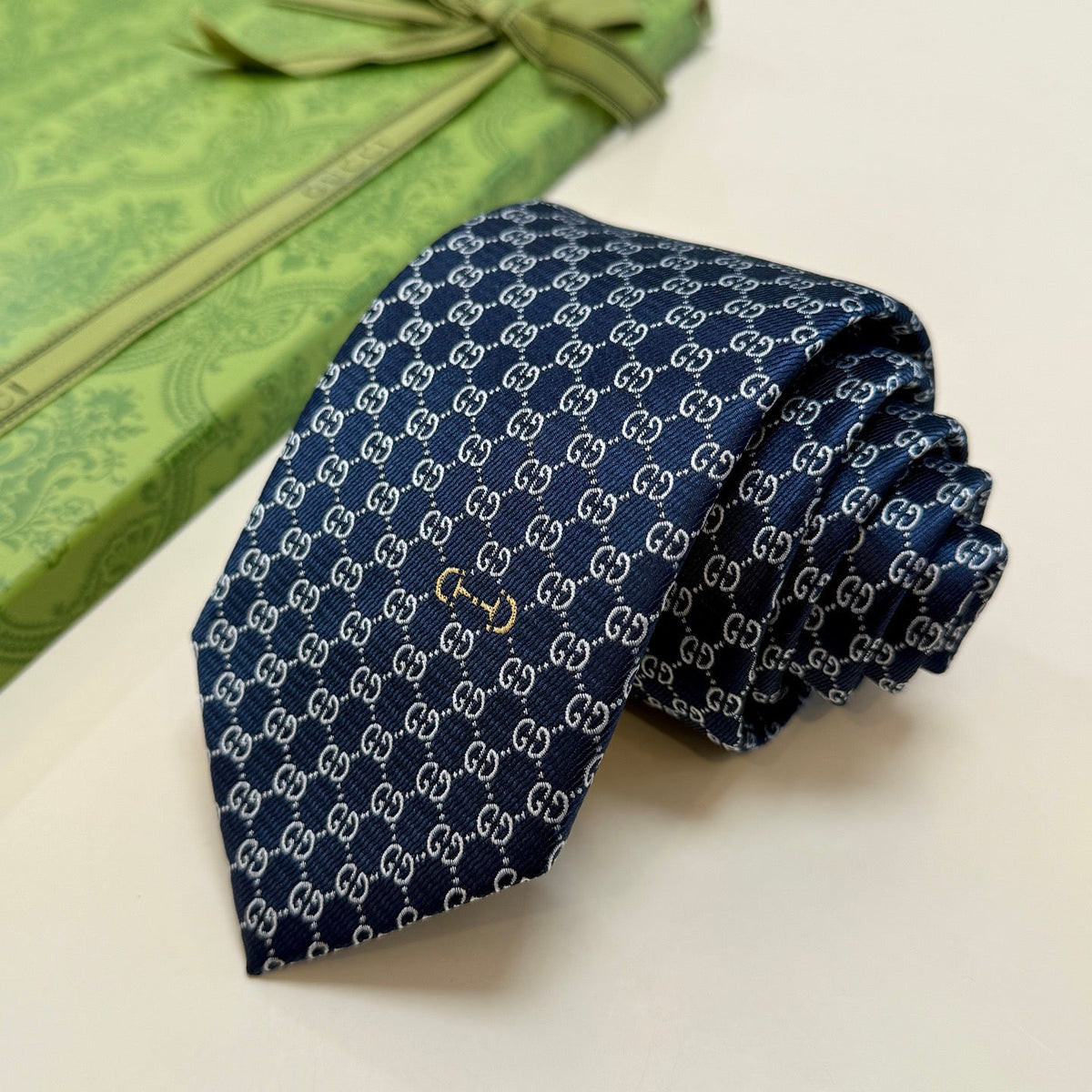 Gucci Style Men's GG Jacquard Silk Tie - Detail Image 5