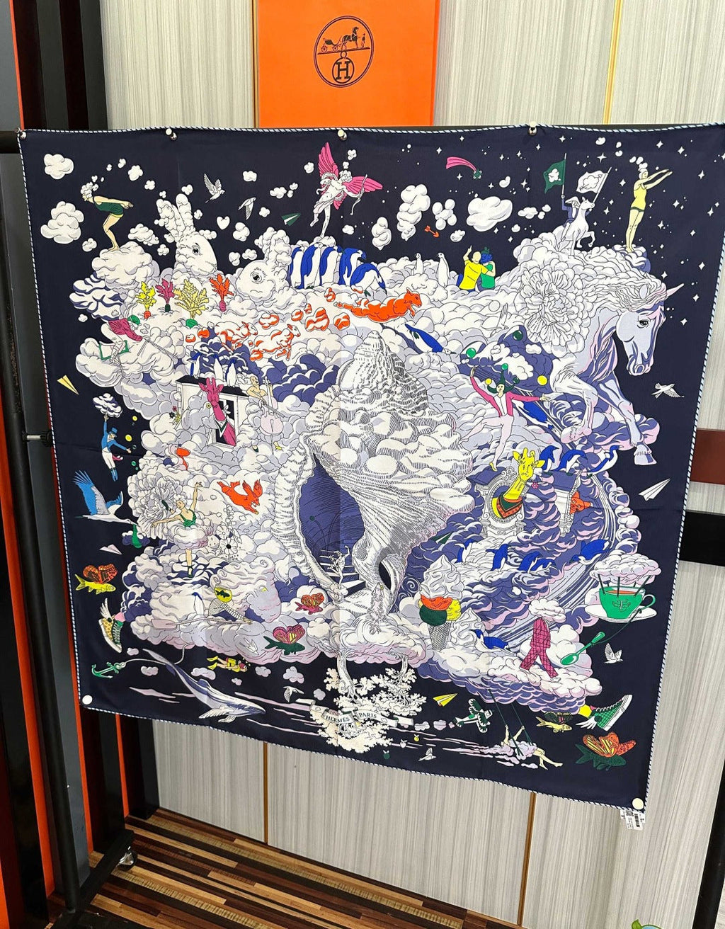 Hermes Style My Cloudscape Silk Scarf - Navy - Detail Image 9