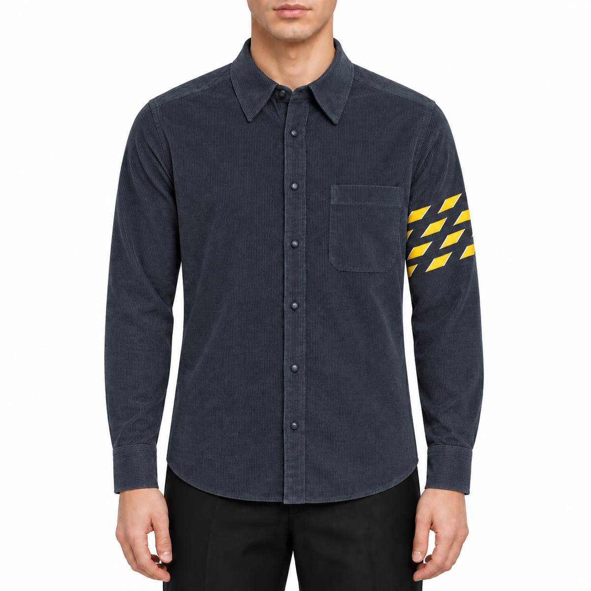 Men's Heavyweight Oxford Shirt — Partial Button Front by Thom Browne, modeled on a pure white background