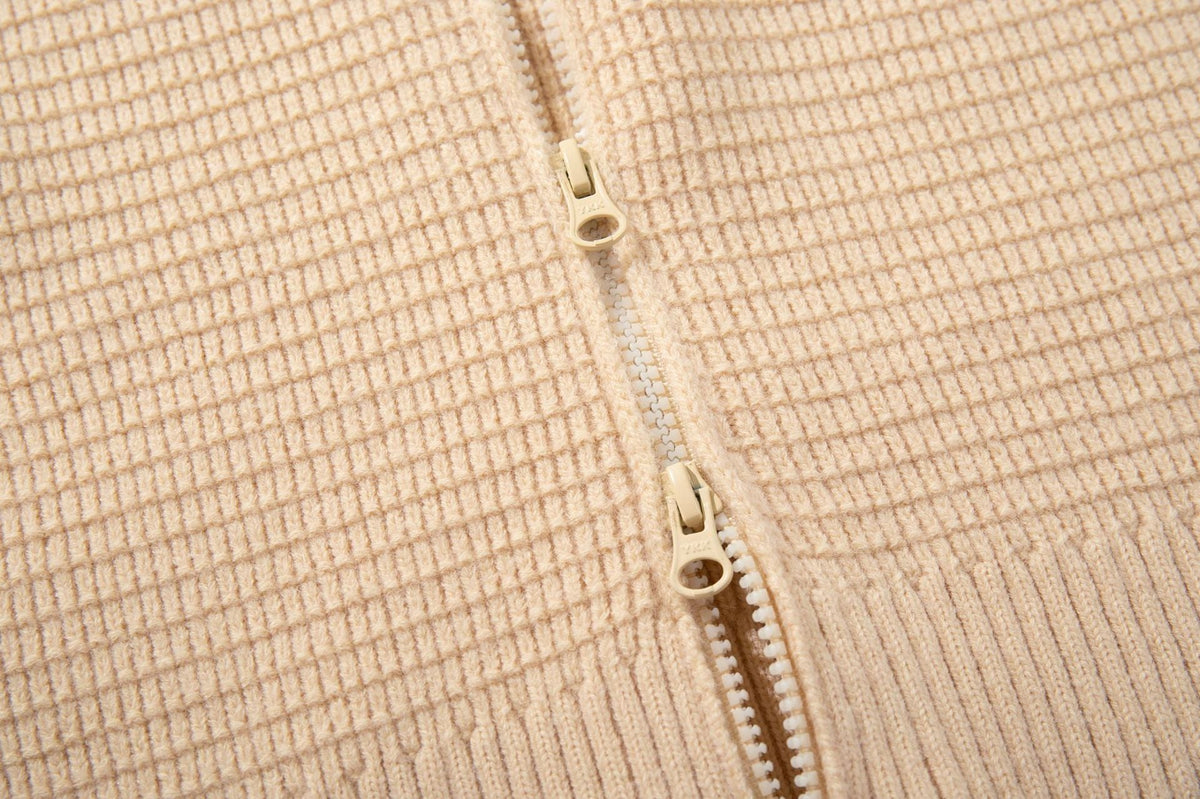 Stone Island Ribbed Mock-Neck Zip Knit Cardigan - Khaki product detail view