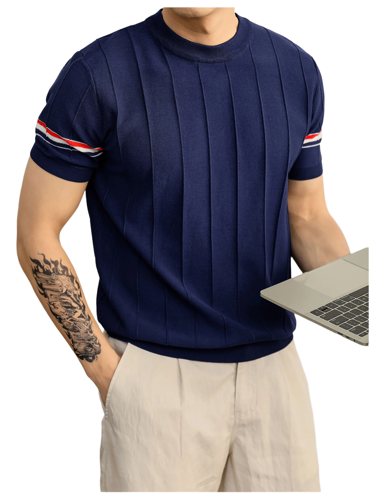 Four-Bar Polo T-Shirt - Men's Classic Button Collar Tee by Thom Browne, product detail view