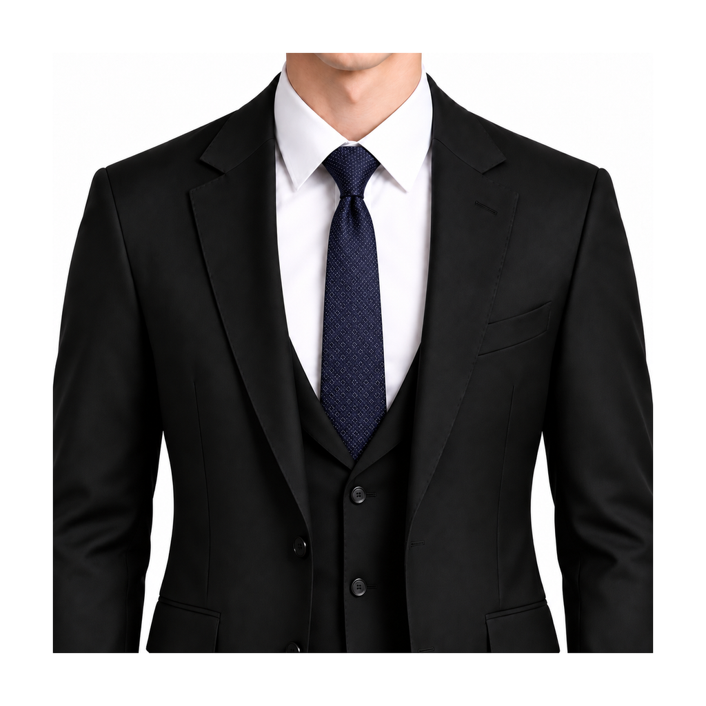 Prada Style Men's Solid Navy Silk Tie - Model Main Image