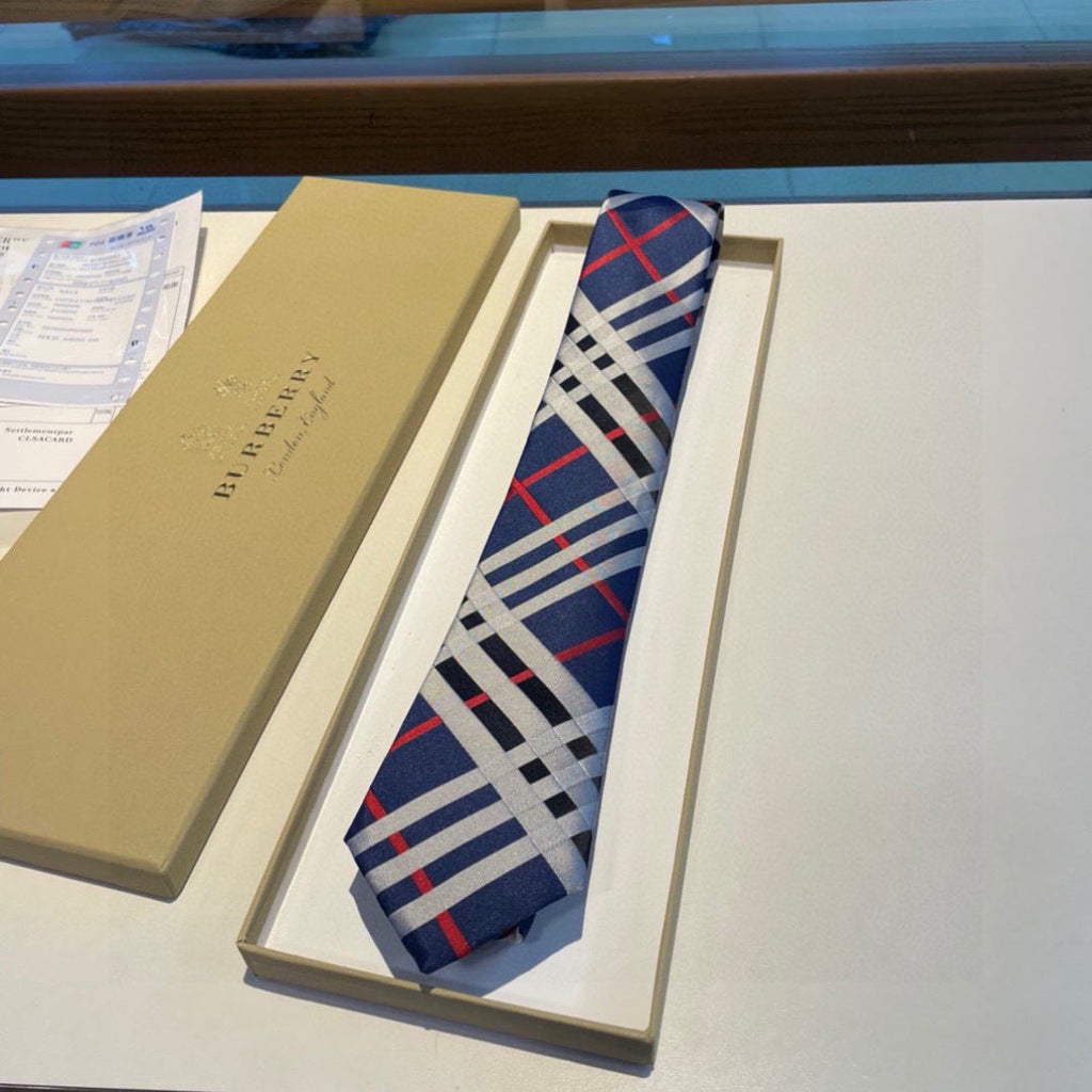 Burberry Style Men's Classic Check Silk Tie - Detail Image 2