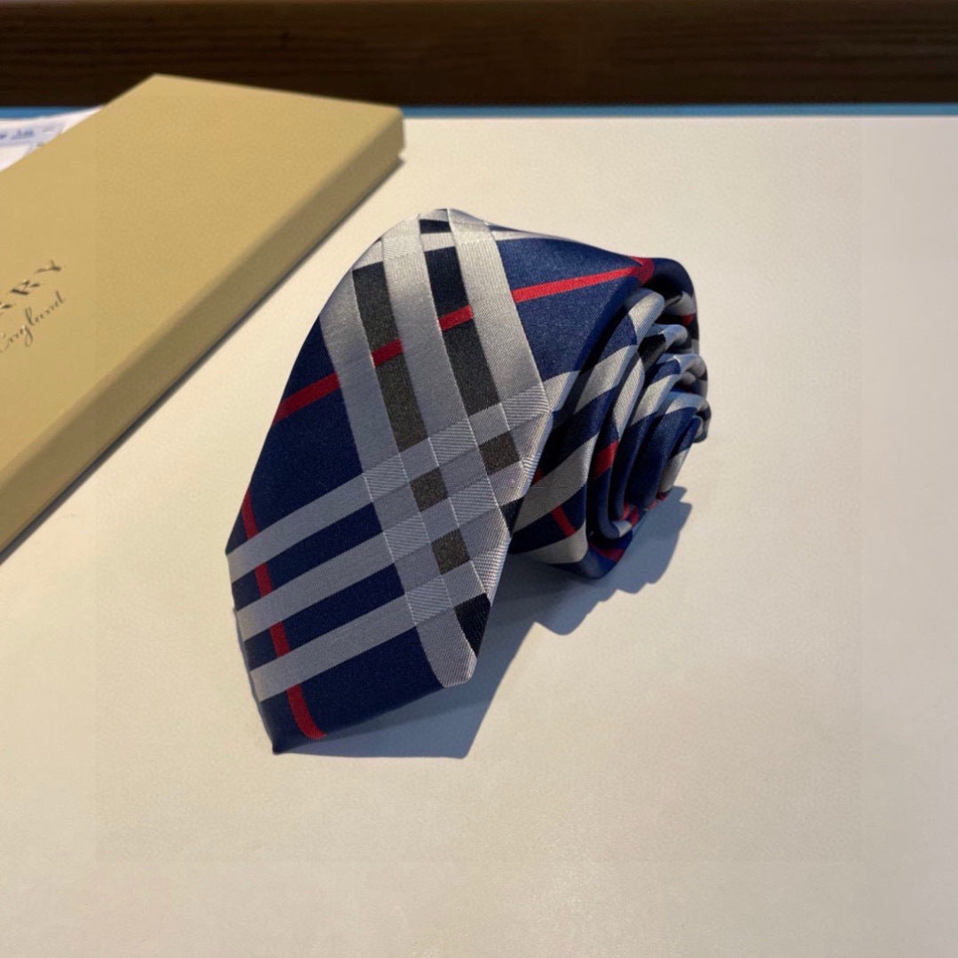 Burberry Style Men's Classic Check Silk Tie - Detail Image 4