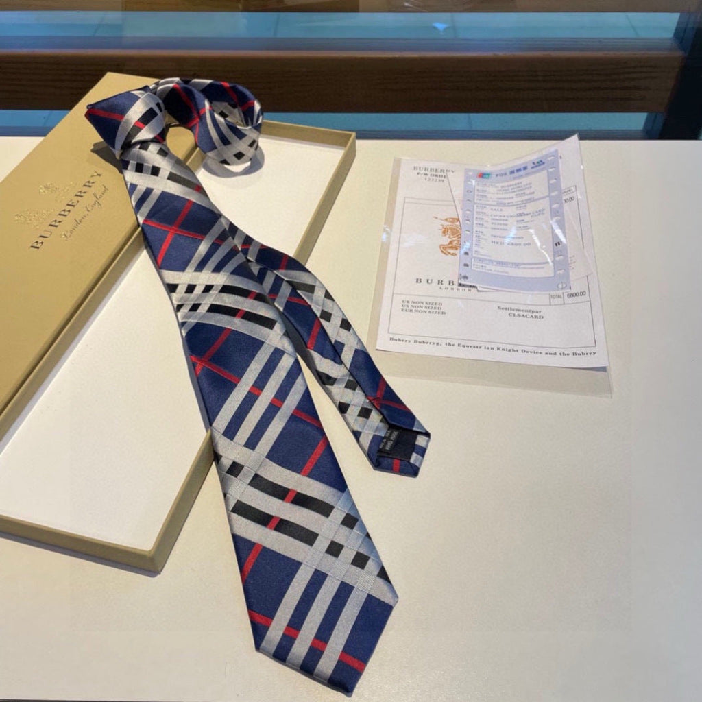 Burberry Style Men's Classic Check Silk Tie - Detail Image 6