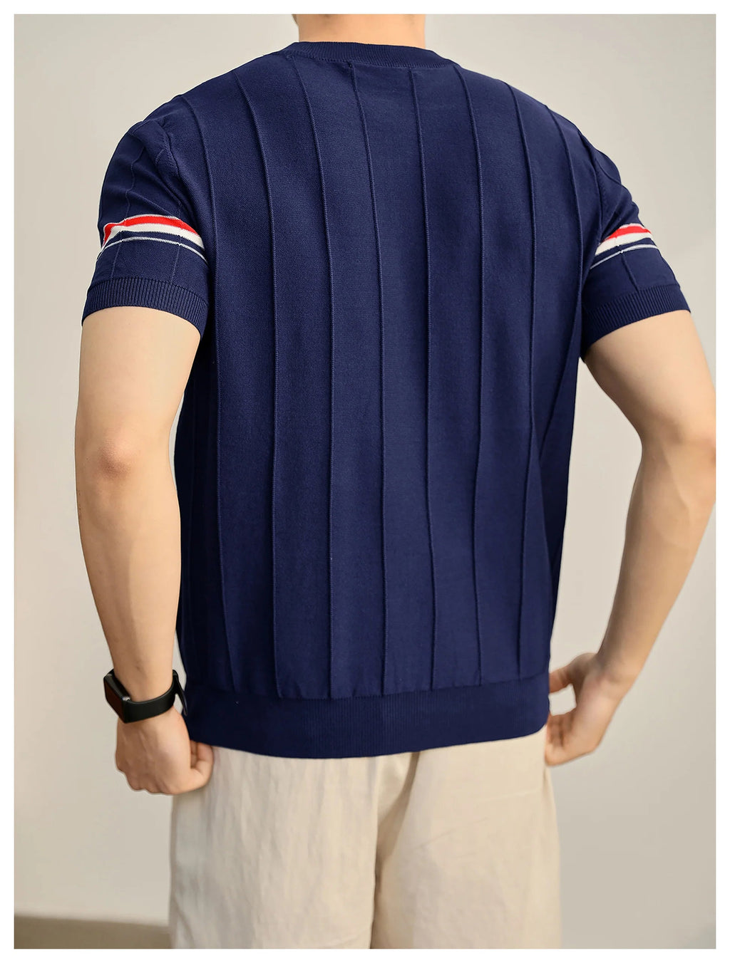 Four-Bar Polo T-Shirt - Men's Classic Button Collar Tee by Thom Browne, product detail view