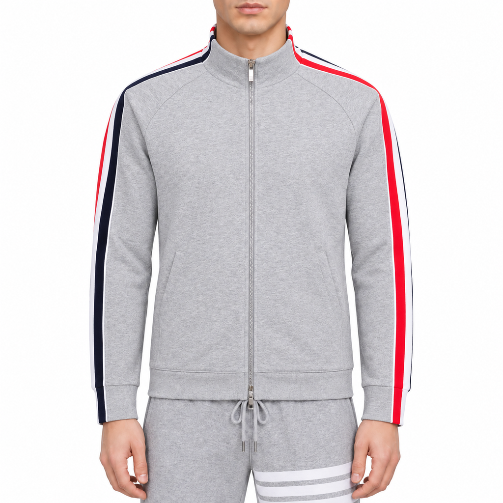 Couples Hoodie by Thom Browne, modeled on a pure white background