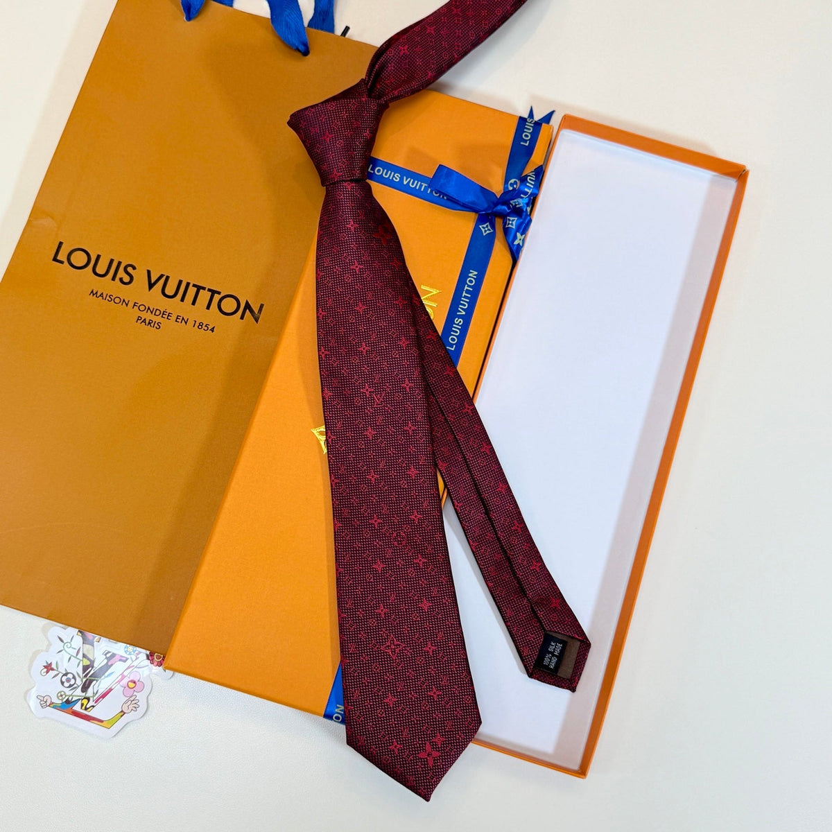 Louis Vuitton Style Men's Monogram Silk Tie - Detail Image 7