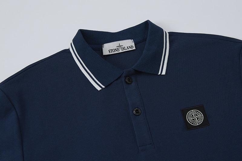 Stone Island Compass Badge Contrast Trim Polo Shirt - White product detail view