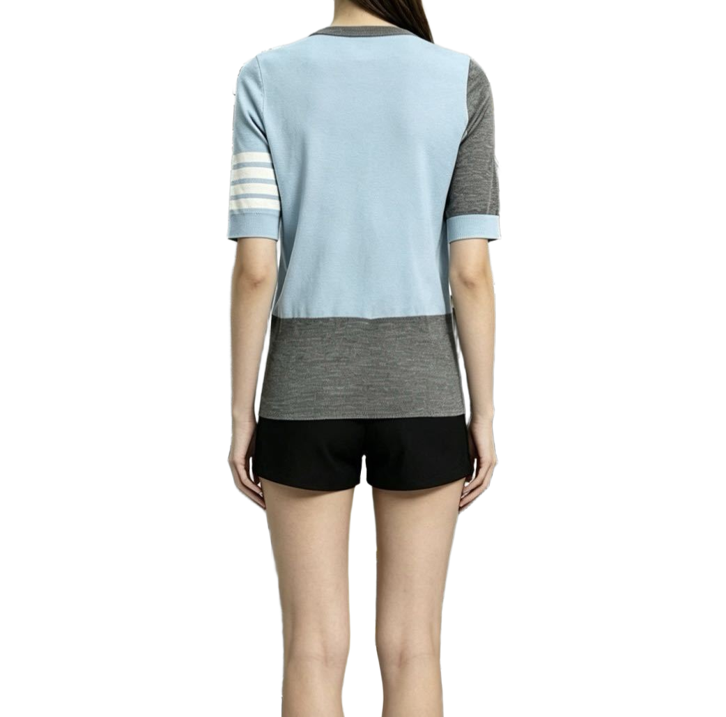 Color-Block Crew-Neck Short-Sleeve Knit Top