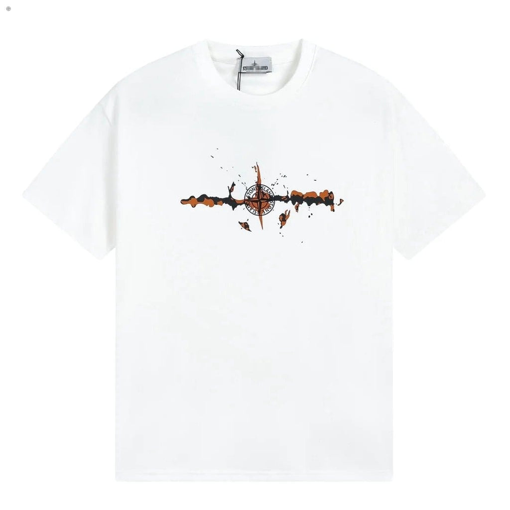 Stone Island Rust Splash Compass Graphic Cotton T-Shirt - White front view