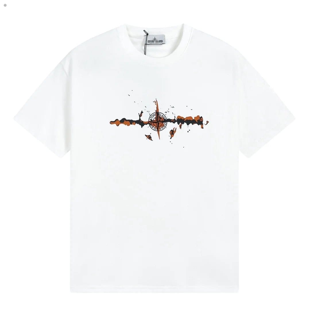 Stone Island Rust Splash Compass Graphic Cotton T-Shirt - White front view