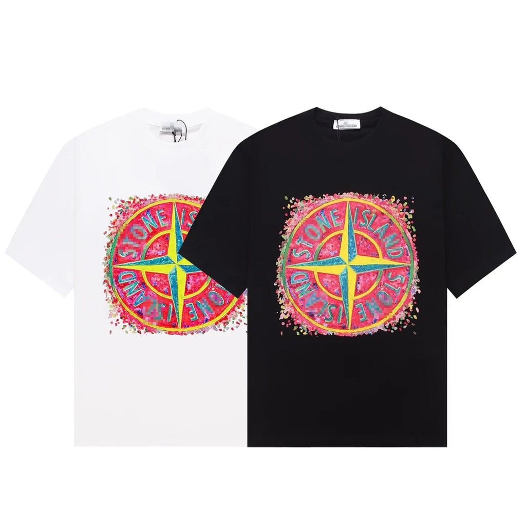 Stone Island Color Splash Compass Graphic Cotton T-Shirt - White product detail view