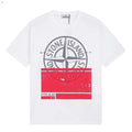 Stone Island Red Panel Compass Graphic Cotton T-Shirt - White front view