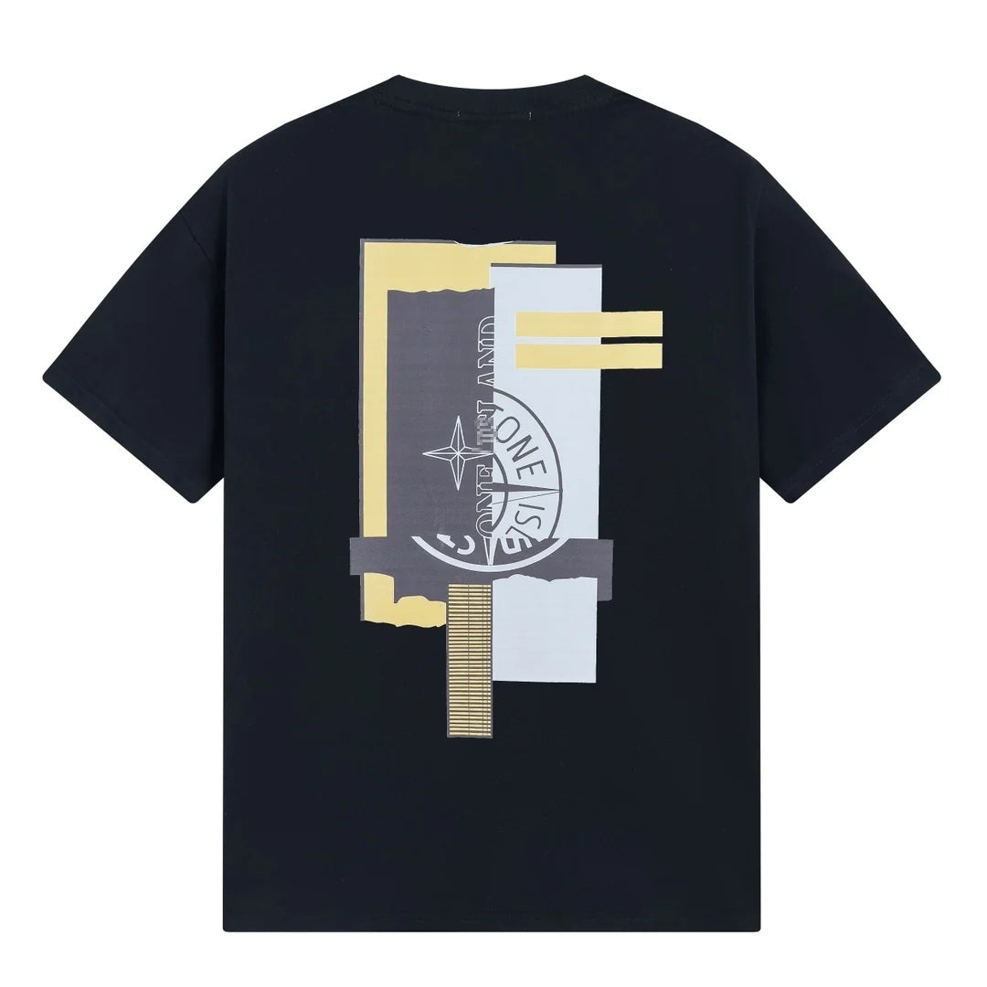 Stone Island Red Black Abstract Compass Back T-Shirt - White product detail view