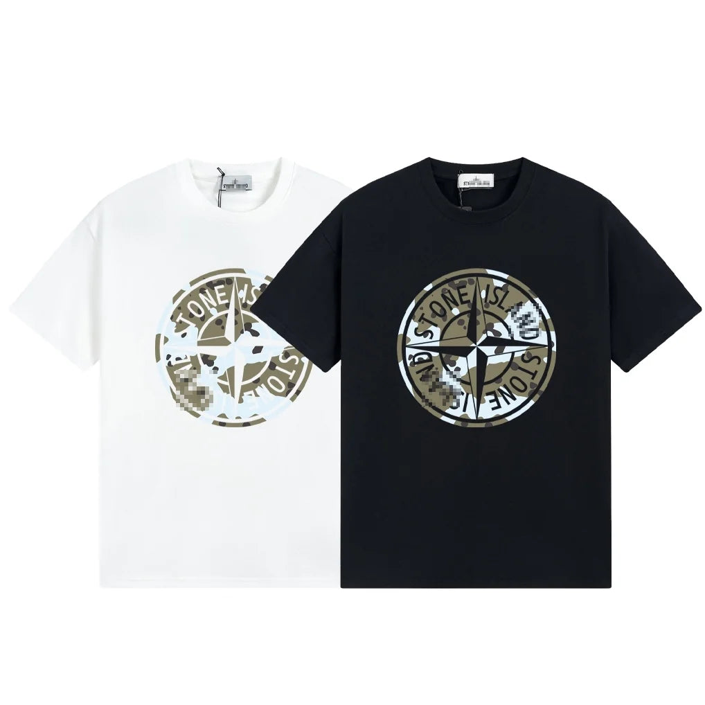 Stone Island Camo Compass Graphic Cotton T-Shirt - White product detail view