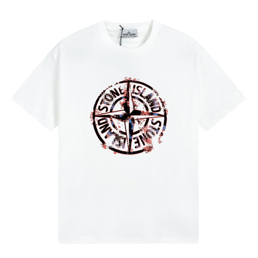 Stone Island Distressed Red Compass Graphic Cotton T-Shirt - White product detail view