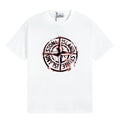 Stone Island Distressed Red Compass Graphic Cotton T-Shirt - White product detail view