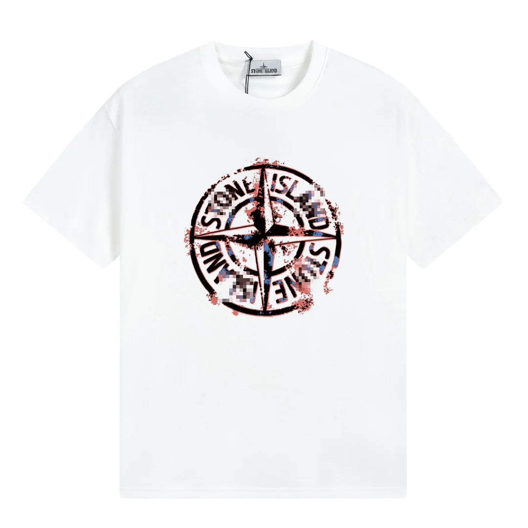 Stone Island Distressed Red Compass Graphic Cotton T-Shirt - White product detail view