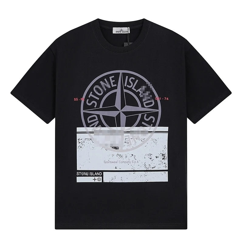Stone Island Red Panel Compass Graphic Cotton T-Shirt - White product detail view