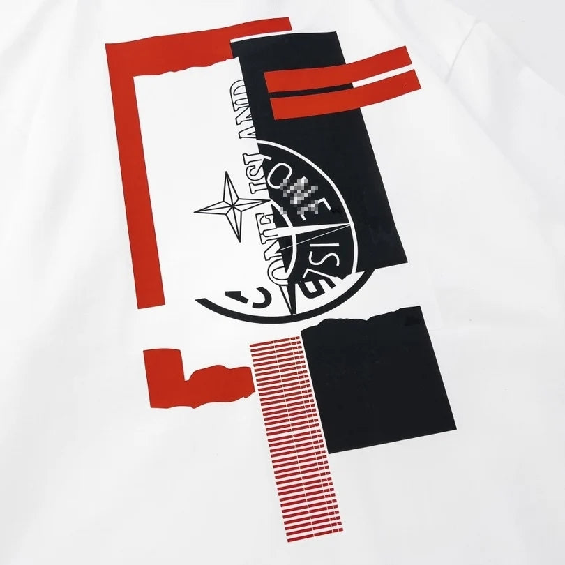 Stone Island Red Black Abstract Compass Back T-Shirt - Black product detail view
