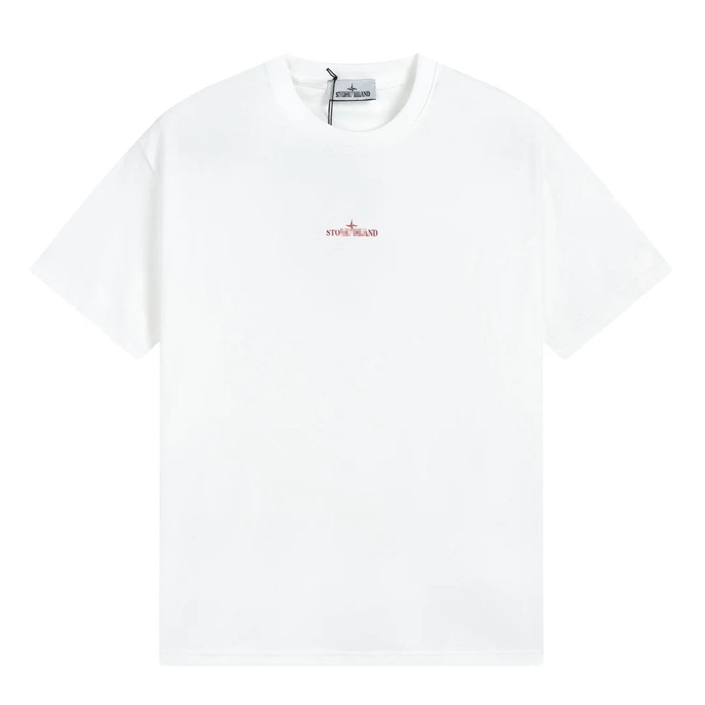 Stone Island Red Mosaic Compass Back Graphic Cotton T-Shirt - White product detail view