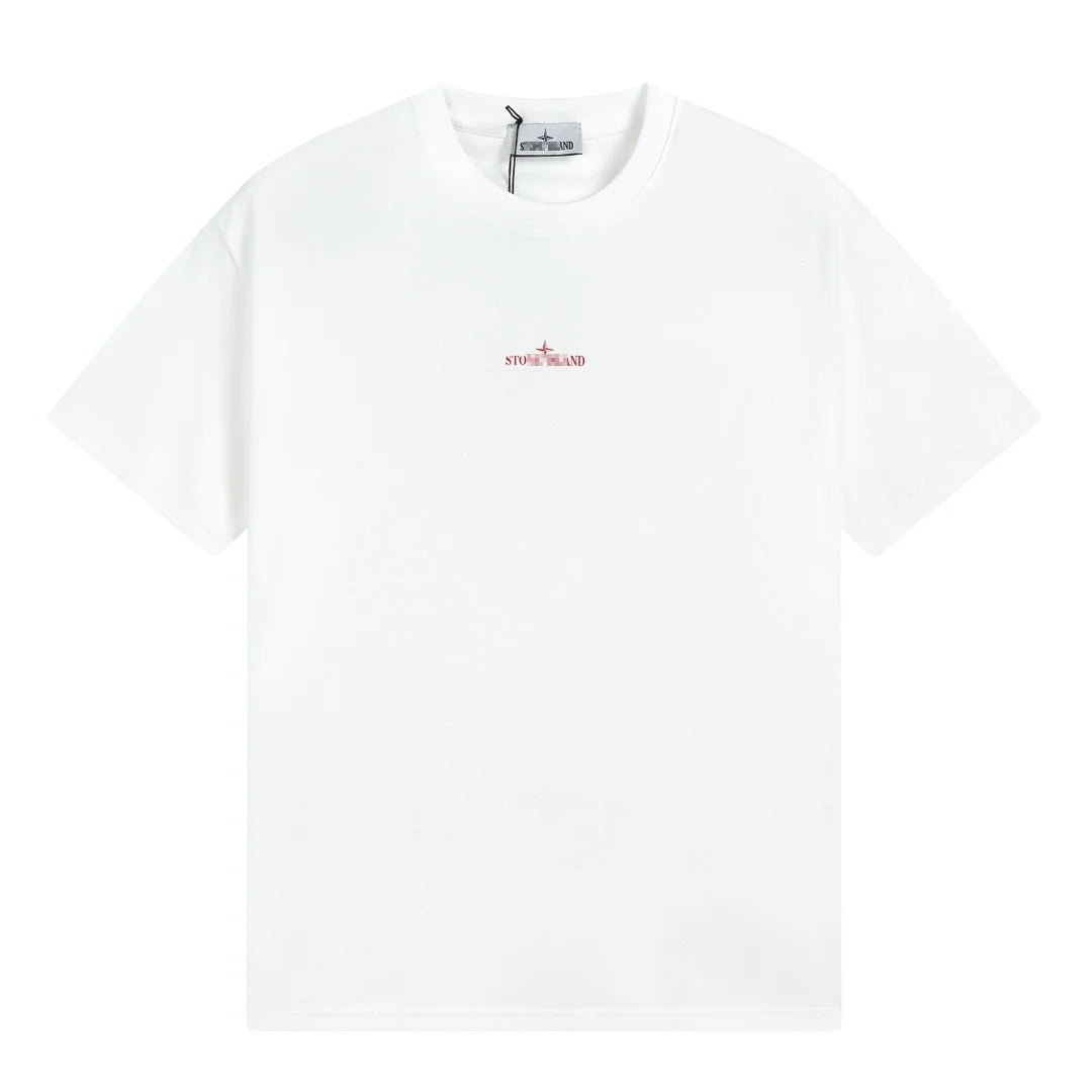 Stone Island Red Mosaic Compass Back Graphic Cotton T-Shirt - White product detail view
