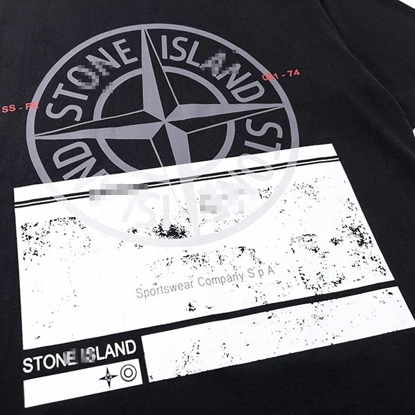 Stone Island Red Panel Compass Graphic Cotton T-Shirt - Black product detail view