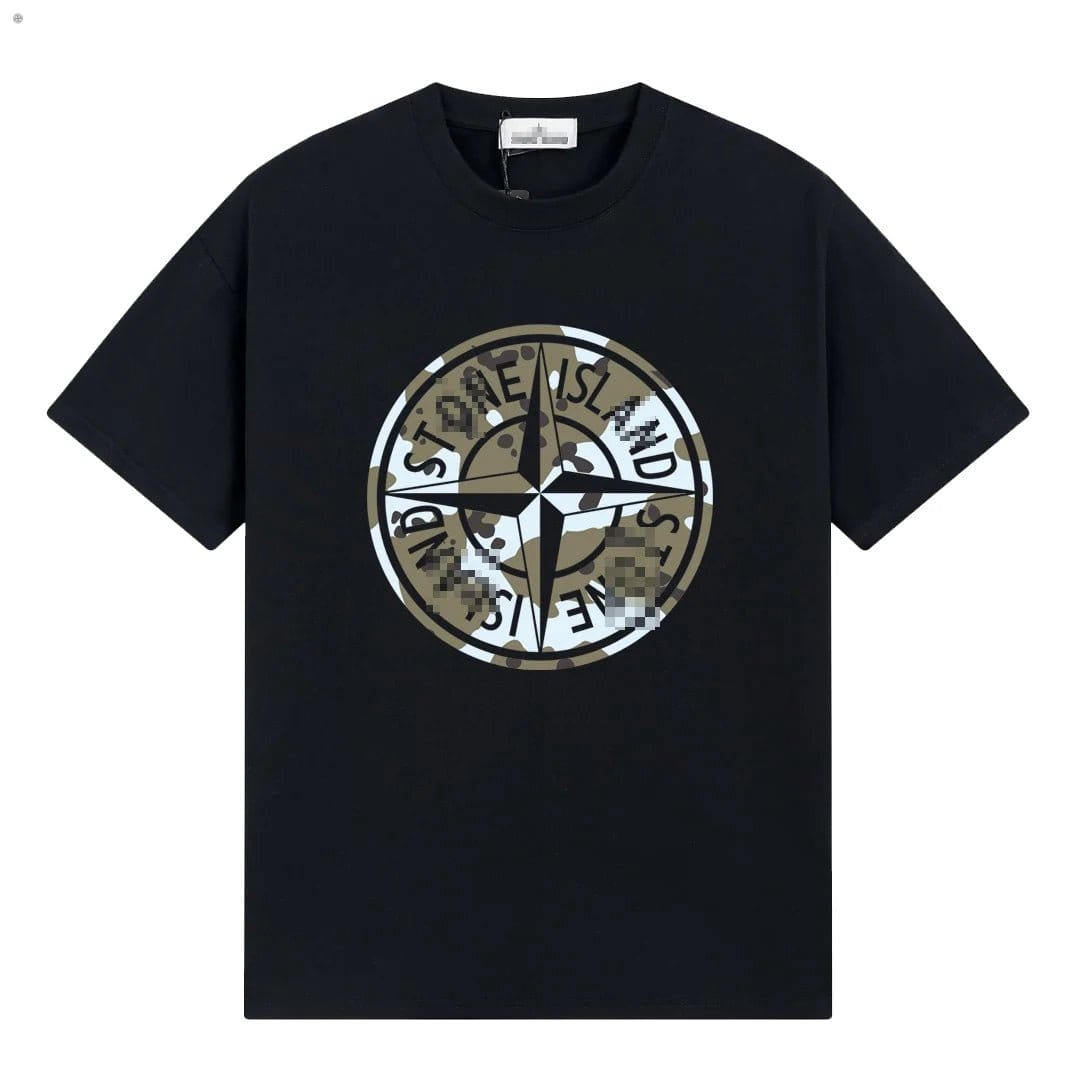 Stone Island Camo Compass Graphic Cotton T-Shirt - White front view